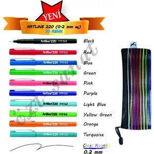220 Super Fine 0.2mm Keçe Uçlu Kalem 10 Renk Set + File D