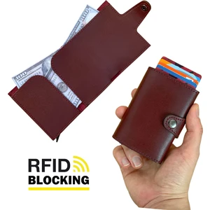 Angora - Rfid Korumalı Kağıt Para Bölmeli Kişiye Özel Mekanizmalı Bordo Cüzdan/Akıllı Kartlık