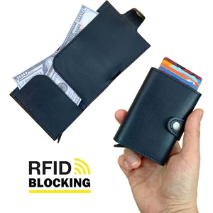 Angora - Rfid Korumalı Kağıt Para Bölmeli Kişiye Özel Mekanizmalı Lacivert Cüzdan/Akıllı Kartlık