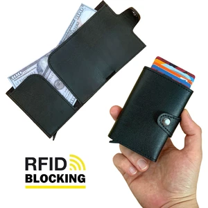 Angora - Rfid Korumalı Kağıt Para Bölmeli Kişiye Özel Mekanizmalı Siyah Cüzdan/Akıllı Kartlık