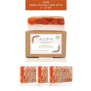 %100 El Yapımı Doğal Kabak Lifli Ballı Eşek Sütü Sabunu 3'lü Set 360 gr