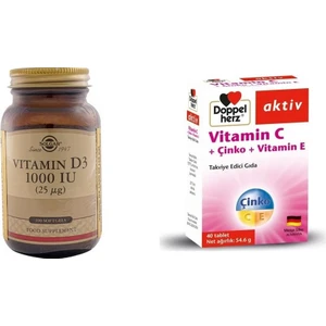 Vitamin D3 1000 Iu 100 Kapsül + Doppelherz Aktiv Vitamin C  Çinko  Vitamin E 40 Tablet