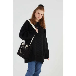 Deri Detaylı Tote Bag Siyah