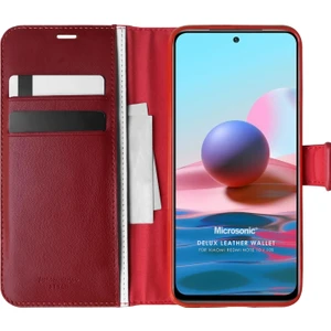 Xiaomi Redmi Note 10 Kılıf Delux Leather Wallet Kırmızı