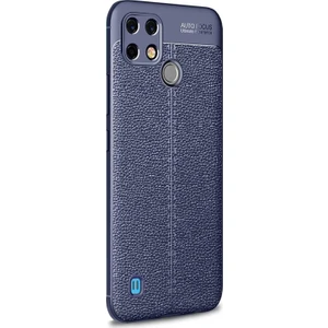 Realme C21 Kılıf Deri Dokulu Silikon Lacivert