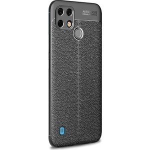 Realme C21 Kılıf Deri Dokulu Silikon Siyah