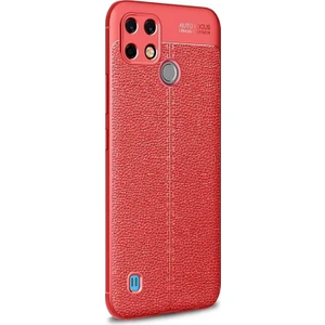 Realme C21 Kılıf Deri Dokulu Silikon Kırmızı