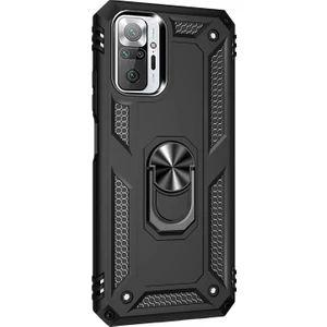 Xiaomi Redmi Note 10 Pro Kılıf Military Ring Holder Siyah