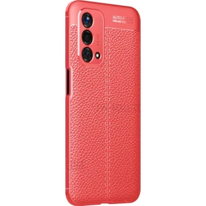 Oppo A74 4g Kılıf Deri Dokulu Silikon Kırmızı