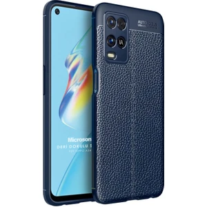 Oppo A54 4g Kılıf Deri Dokulu Silikon Lacivert
