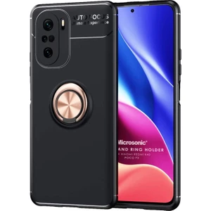 Xiaomi Redmi K40 Kılıf Kickstand Ring Holder Siyah Rose