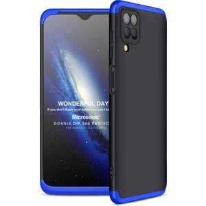 Samsung Galaxy M12 Kılıf Double Dip 360 Protective Siyah Mavi