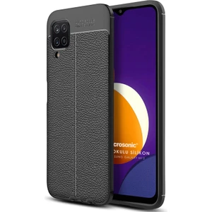 Samsung Galaxy M12 Kılıf Deri Dokulu Silikon Siyah