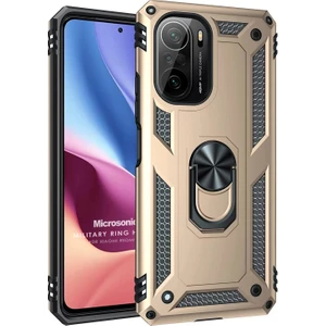 Xiaomi Redmi K40 Kılıf Military Ring Holder Gold