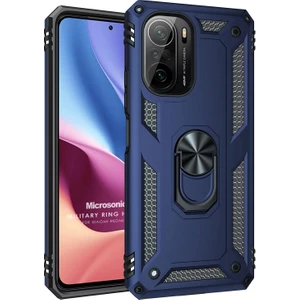 Xiaomi Redmi K40 Kılıf Military Ring Holder Lacivert