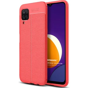Samsung Galaxy M12 Kılıf Deri Dokulu Silikon Kırmızı