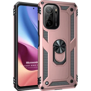 Xiaomi Redmi K40 Kılıf Military Ring Holder Rose Gold