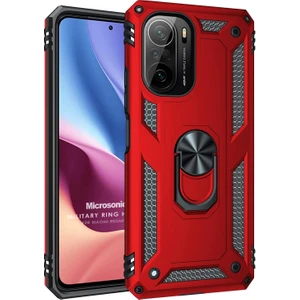 Xiaomi Redmi K40 Kılıf Military Ring Holder Kırmızı