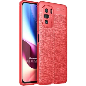 Xiaomi Redmi K40 Kılıf Deri Dokulu Silikon Kırmızı