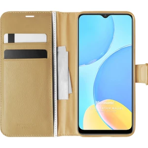 Oppo A15S Kılıf Delux Leather Wallet Gold