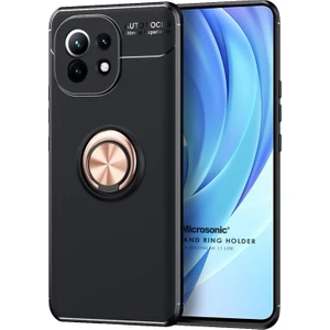 Xiaomi Mi 11 Lite Kılıf Kickstand Ring Holder Siyah Rose