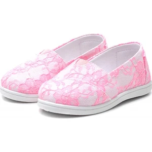 First Step Dantelli Çocuk Keten Babet AYAKKABI-PEMBE-F-4001