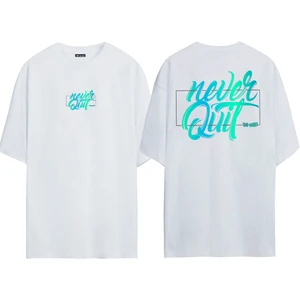 Unisex Never Quit Baskılı Beyaz Oversize T-Shirt