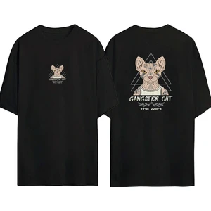 Unisex Gangster Cat Siyah Oversize Tshirt