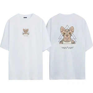 Unisex Gangster Cat Beyaz Oversize Tshirt