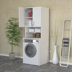 Redline Mobilya Çamaşır Makinesi Dolabı, Banyo Dolabı, 4 Raflı, Kapaklı, Beyaz Dolap