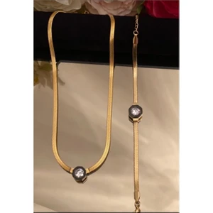 Çağla Şikel Kolyesi ve Bilekliği Set Gold