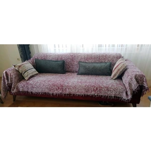 Bordo Ebruli Pamuklu Kaymaz Maxi Koltuk & Çekyat Örtüsü