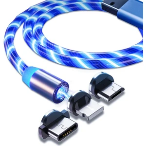 3in1 Lightning Type C Micro USB Işıklı Manyetik Şarj Kablosu 100 cm - AL2618