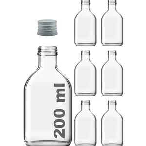 200 cc Cold Brew Şeffaf 200 ml Sızdırmaz Gümüş Plastik Kapaklı Yassı Cam Şişe (Soğuk Kahve) 6 Adet