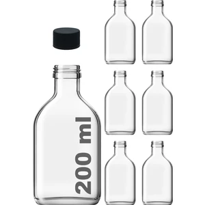 200 cc Cold Brew Şeffaf 200 ml Sızdırmaz Siyah Plastik Kapaklı Yassı Cam Şişe (Soğuk Kahve) 6 Adet