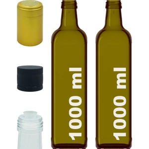 1000 cc Yeşil Maraska Yağdanlık Kapaklı ve Kapüşonlu 1000 ml Köşeli Cam Şişe 2 Adet