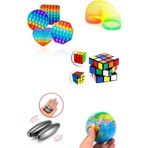 Mori Avm Eğlenceli Eğitici Stres Giderici Oyuncak Seti Popit + Rubik Zeka Küpü + Stres Yayı + Manyetik Mıknatıs + Dünya Stres Topu