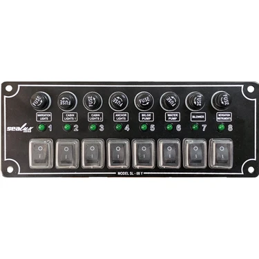 Sealux Marine Tekne Switch Panel 8 Anahtarlı Yatay 12-24v Sigorta