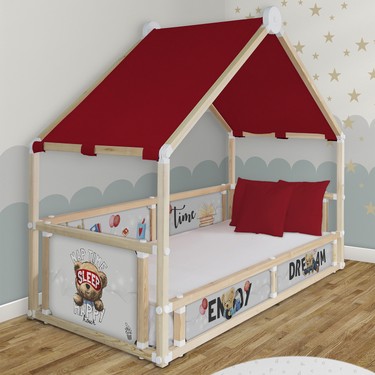 popcorn kids teddy ekirmizi cadirli hommy montessori yatak fiyati