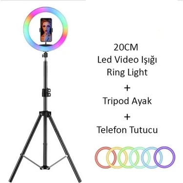 Asfal Rgb Işık Çok Renkli LED Make Up Selfie Işığı 210 cm Tripot Selfie Çubuğu Tiktok