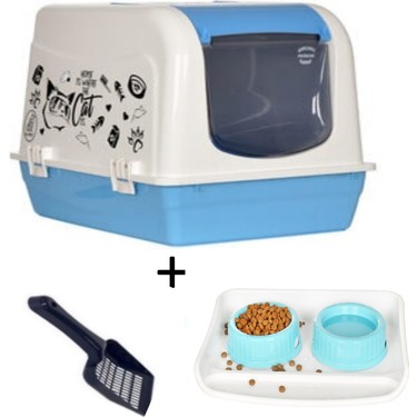 Optimal Xxl Buyuk Boy Mavi Kedi Tuvaleti Ve Mama Seti Fiyati