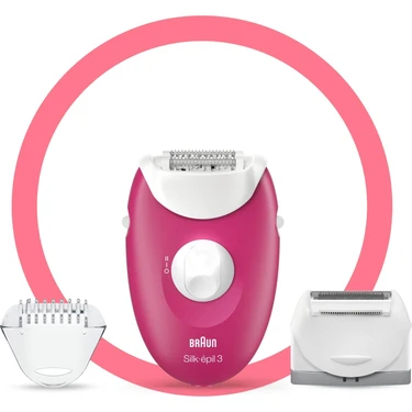 Braun Silk-épil 3 3410 Epilatör Ahududu Pembe - 2 Ek Parçalı Kablolu Epilatör /