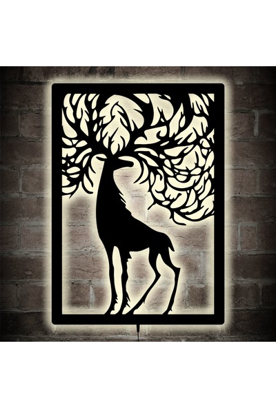 Lucarte Deer LED Işıklı Tablo Ahşap Duvar Dekoru