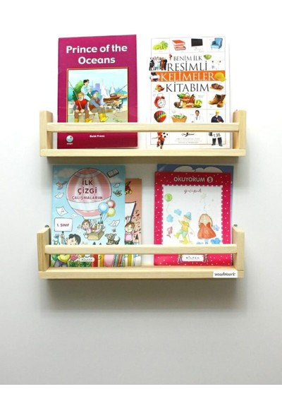 Atölye7tasarım 2'li Montessori Kitaplık 50 cm Duvar Rafı Bebek Çocuk Odası Ahşap Kitaplık
