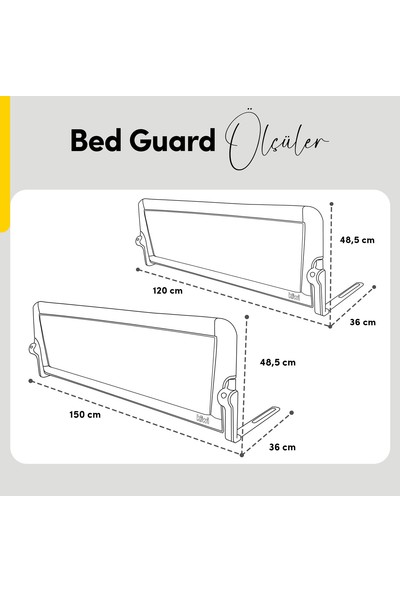 Kiwi Bed Guard Tek Tuşla Katlanabilen Yatak Güvenlik Bariyeri Extra Sünger Kaplamalı Dolgulu Kumaş 120x50 cm
