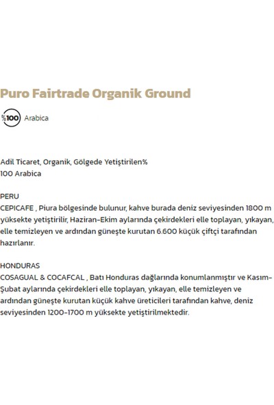 Puro Fairtrade Ground Bio Organik Filtre Kahve 2 x 250 gr