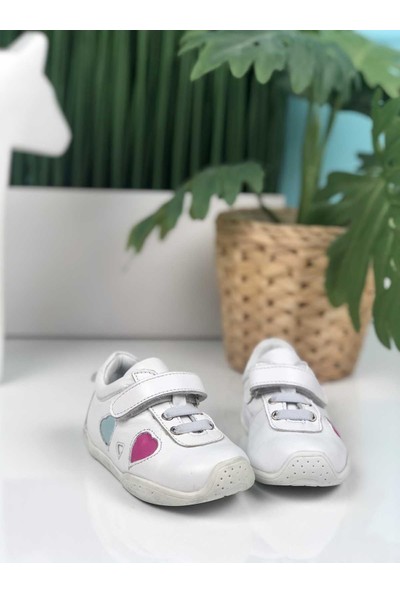 Perlina Ilk Adım Hakiki Deri Cırtlı Ayakkabı Beyaz