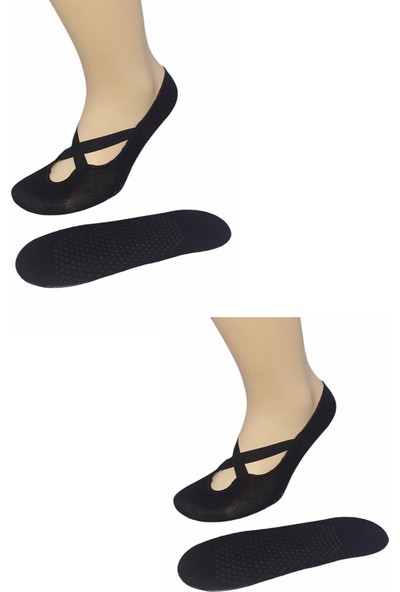 Gloss Çorap 2'li Kadın Yoga & Plates Çorabı - Taban Silikon ( Abs ) Baskılı - Siyah
