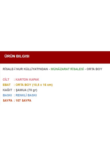 Münazarat (Orta Boy) fiyatları