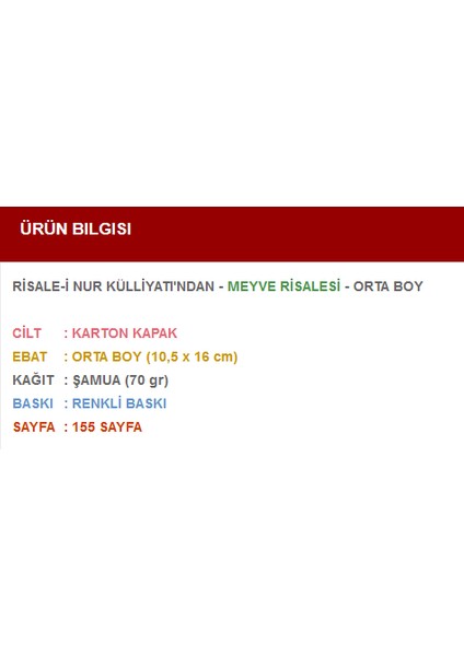 Meyve Risalesi (Orta Boy) fiyatları
